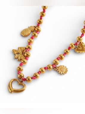 Multi Charm Beaded Necklace – Heart & Floral Charms